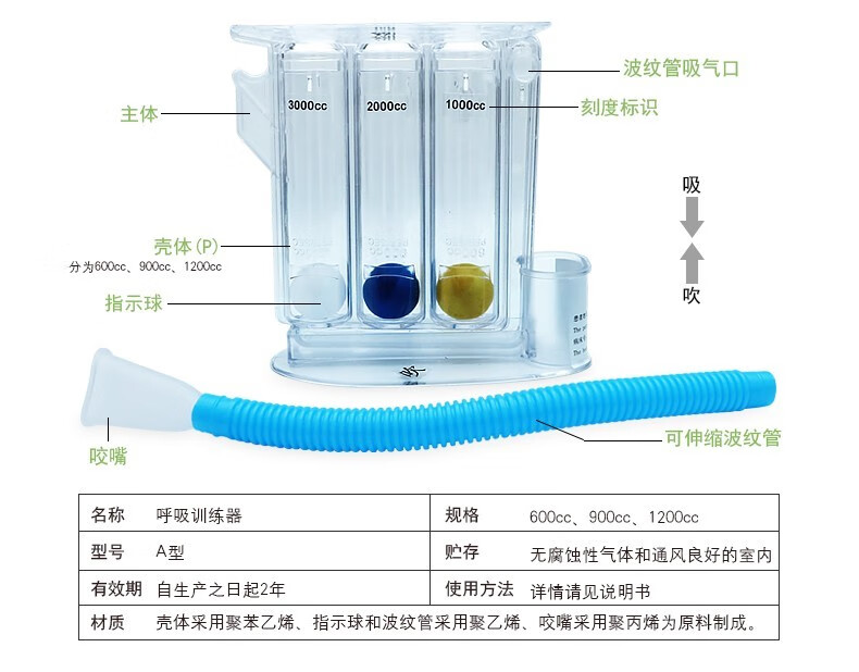 谨锐koo呼吸训练器医用肺功能康复三球仪便携式肺活量锻炼仪吹吸两用