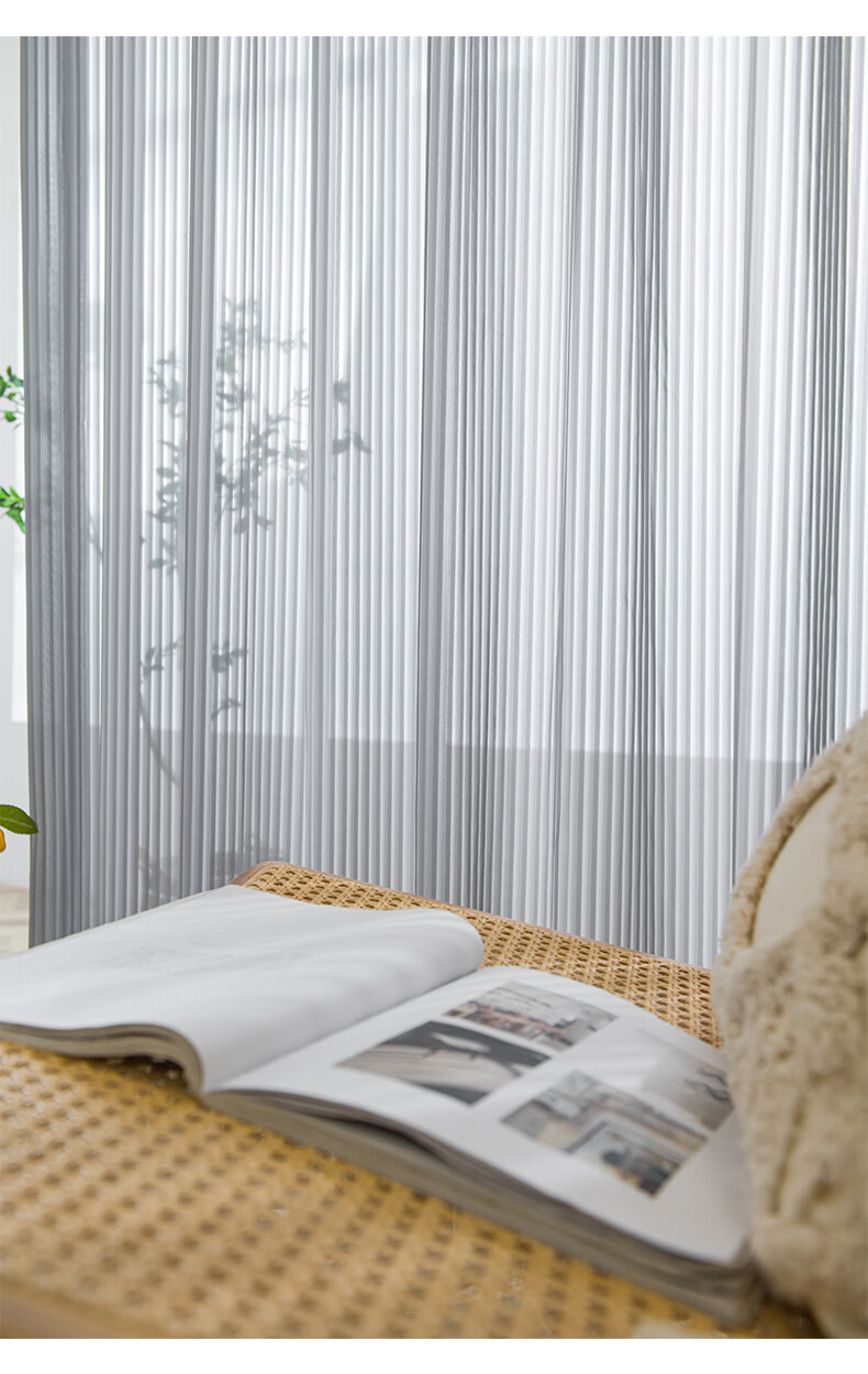 窗帘透光不透人粘轨道挂钩式竖百叶纱浅暖咖四爪钩褶皱款宽28高20单开