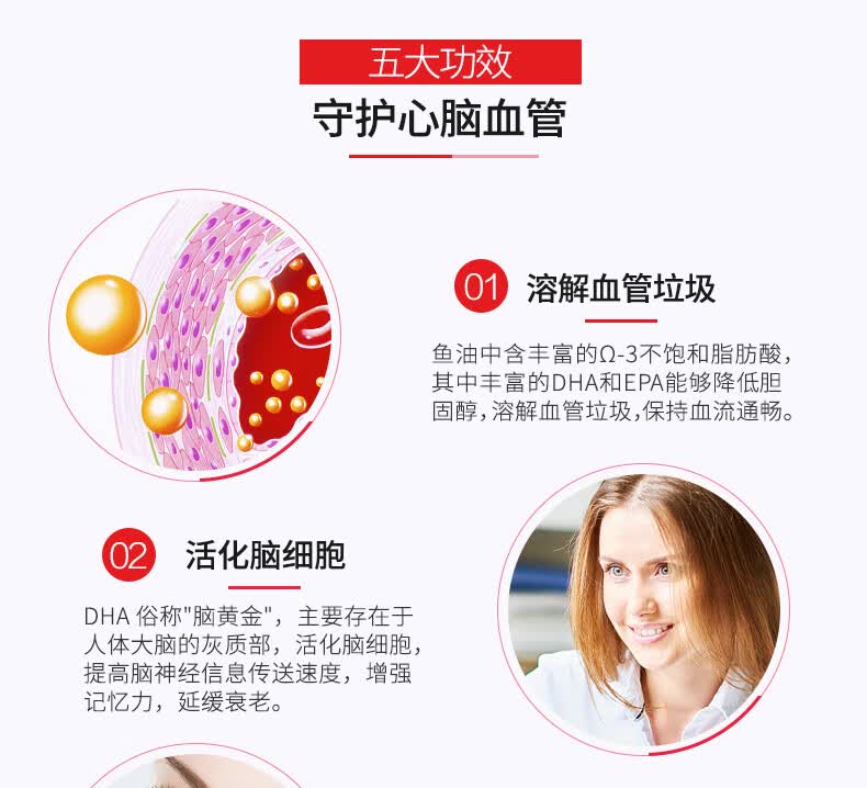 深海鱼油软胶囊欧米伽3omega-3dha英国进口 三倍浓缩60粒/瓶
