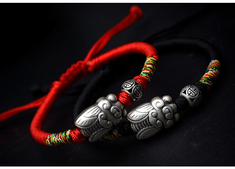 精选京选臻品蝉鸣迎禄手链银女小众设计闺蜜幸红绳男彩岸红色