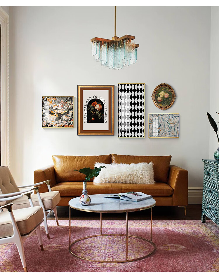 法式客厅装饰画小众艺术美式软装轻奢壁画复古沙发背景墙组合挂画