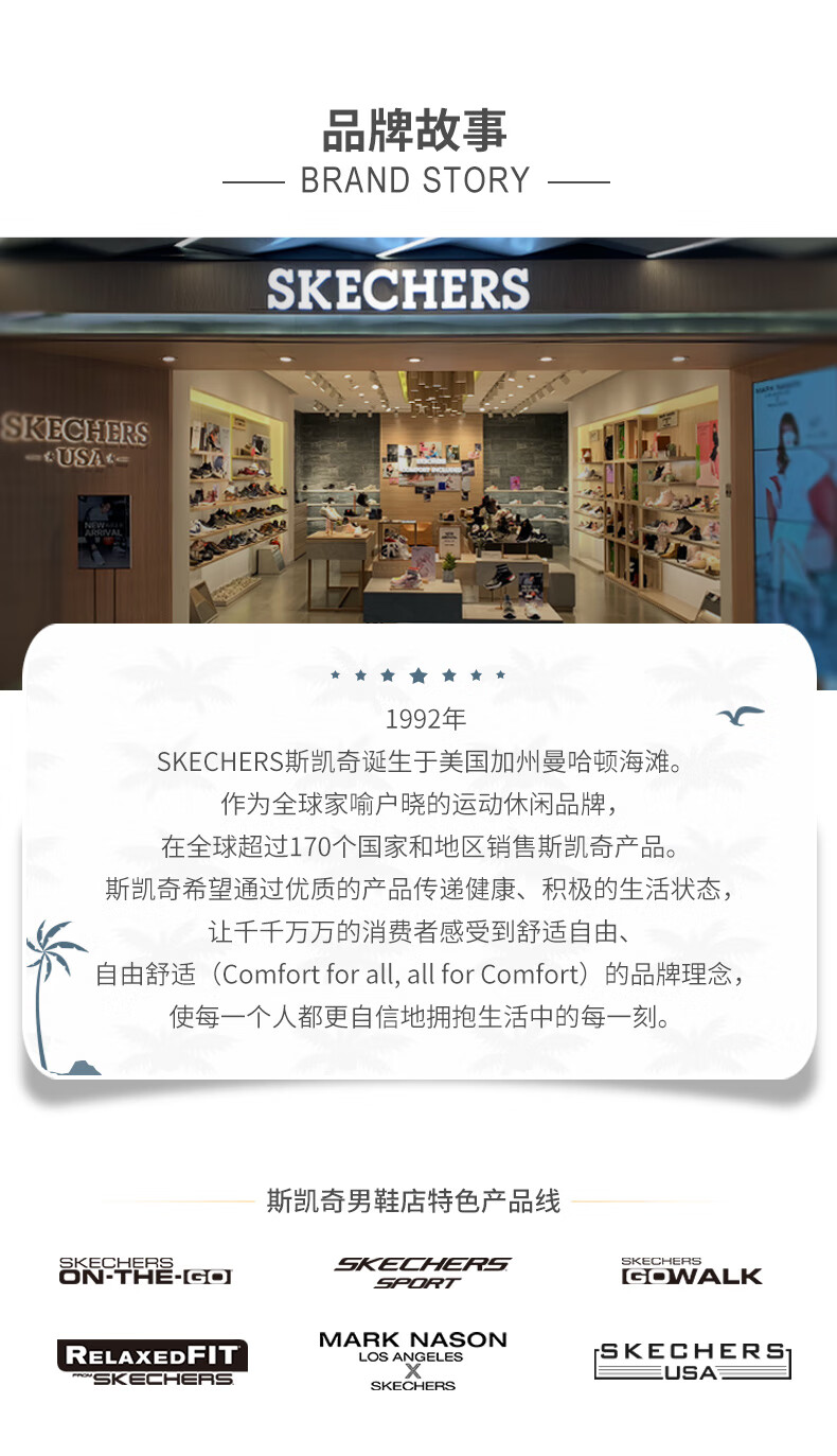 Skechers斯凯奇男鞋 夏季新品魔术贴凉拖鞋 轻质耐磨舒适沙滩鞋 55367 蓝色/BLU 44.5