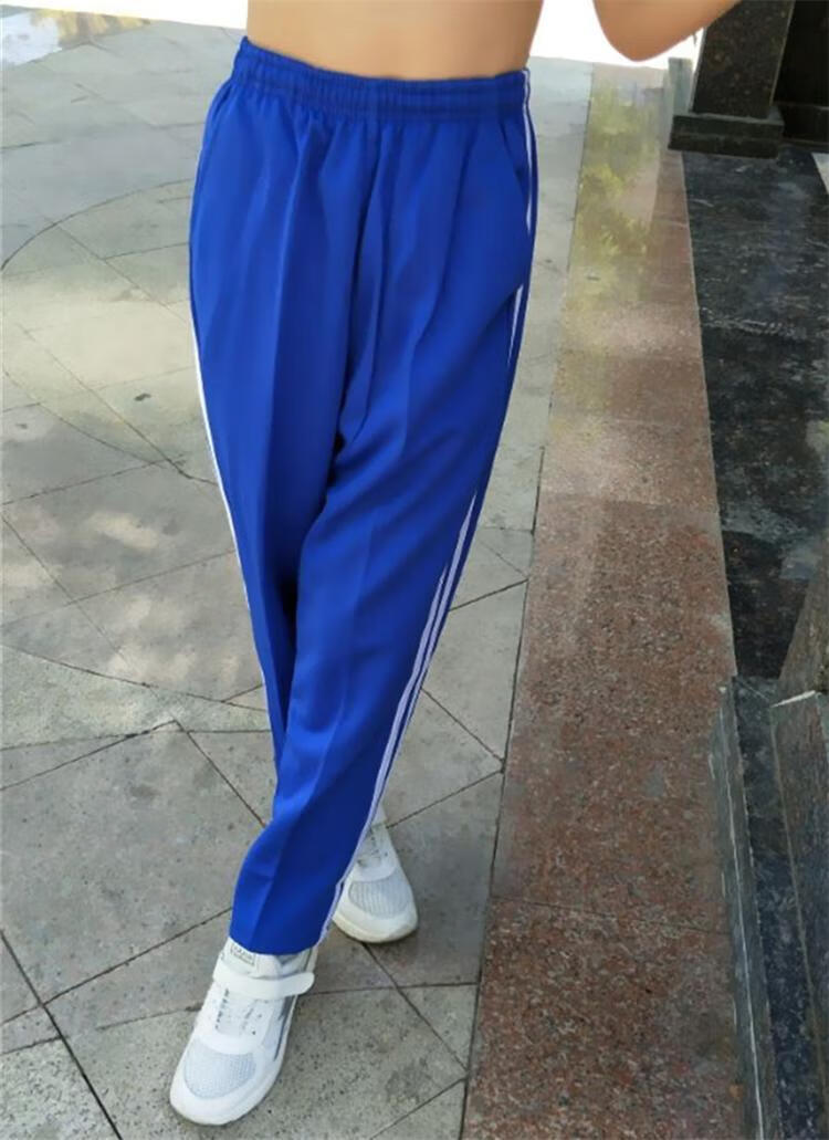 一条杠蓝色校服裤子宝蓝色白条纹运动学生裤小学初中高中学生校裤蓝色