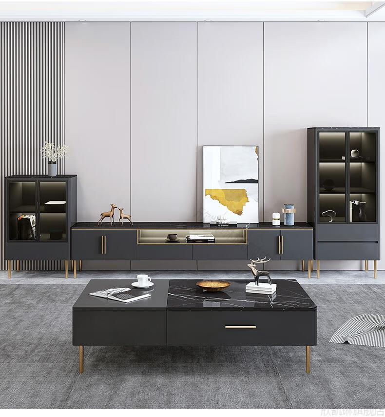 现代简约北欧电视机柜小户型客厅家具 【白配灰】电视柜220cm四组合