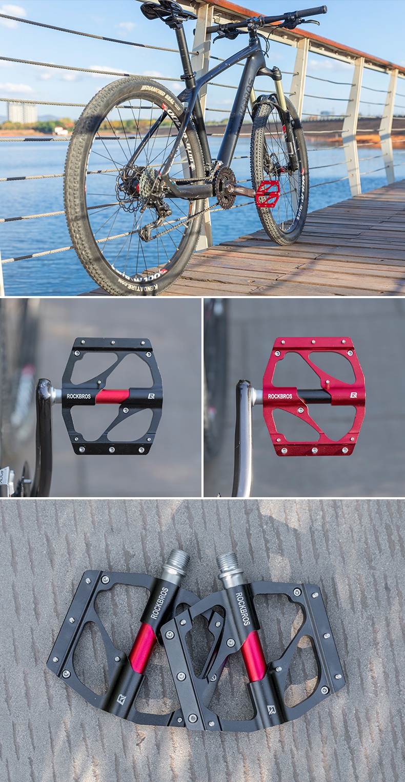洛克兄弟山地车脚踏板自行车脚蹬培林防滑铝合金公路配件骑行装备红色