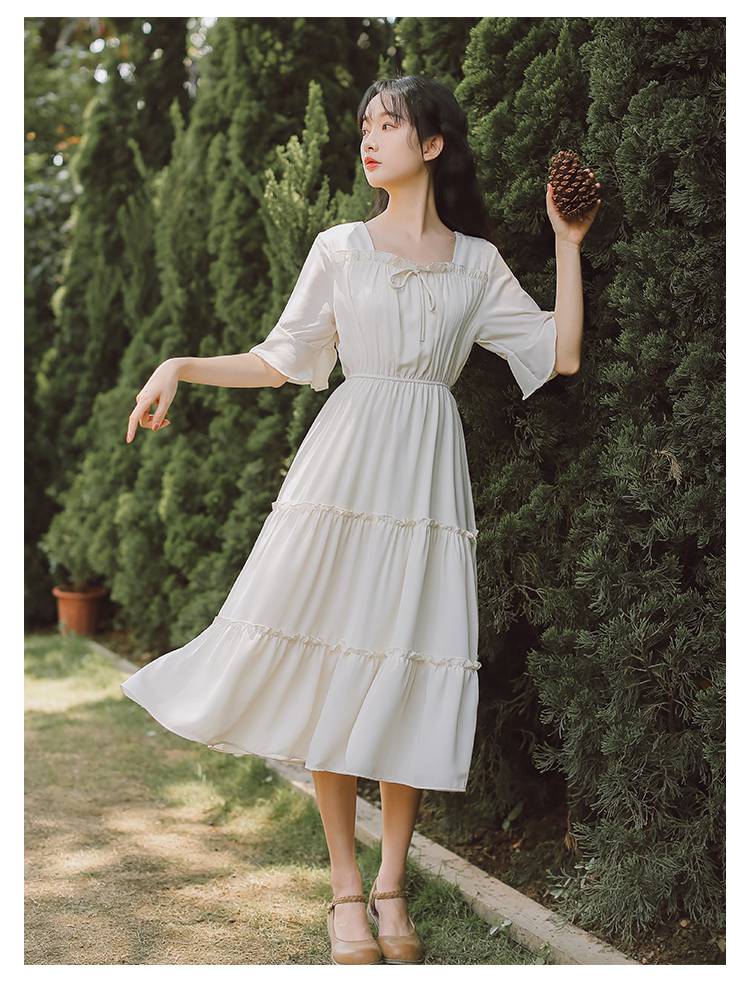 春夏季法式初恋桔梗连衣裙超仙女学生姐妹闺蜜装森系气质收腰长裙 6号