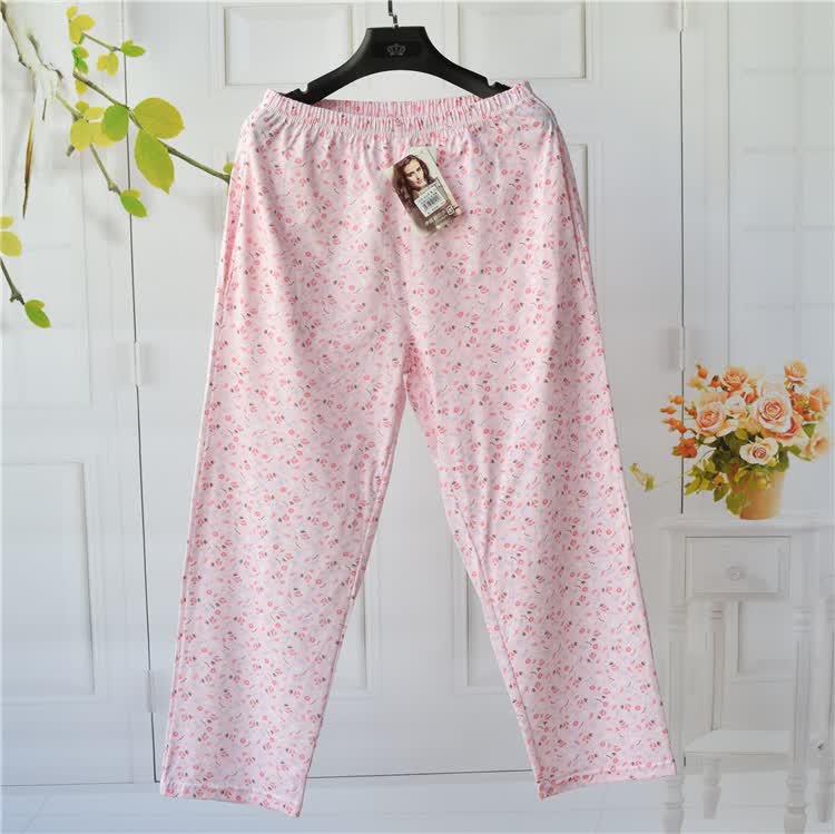 中老年人全纯棉九分睡裤女夏季薄款加肥加大码老太太针织纯全棉家居