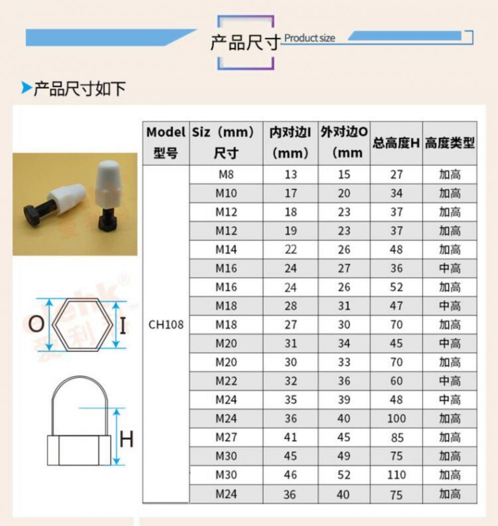 六角螺母保护帽加高款螺丝螺栓保护套地脚螺栓保护帽塑料锈盖帽 黑/白