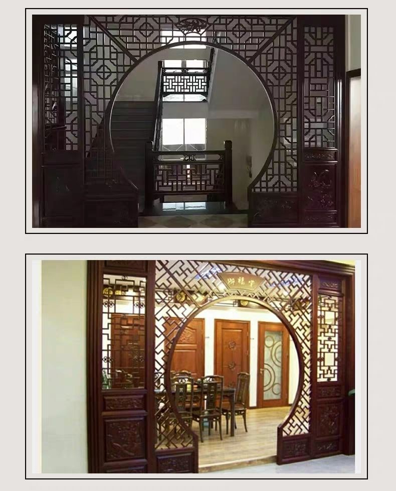 东阳木雕 仿古门窗实木花格 月亮门月洞门定做 实木花格隔断定做 卡汐
