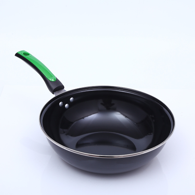 洞狮 电磁炉通用搪瓷平底煎锅炒锅石头记炒锅套装锅 黑色 30cm