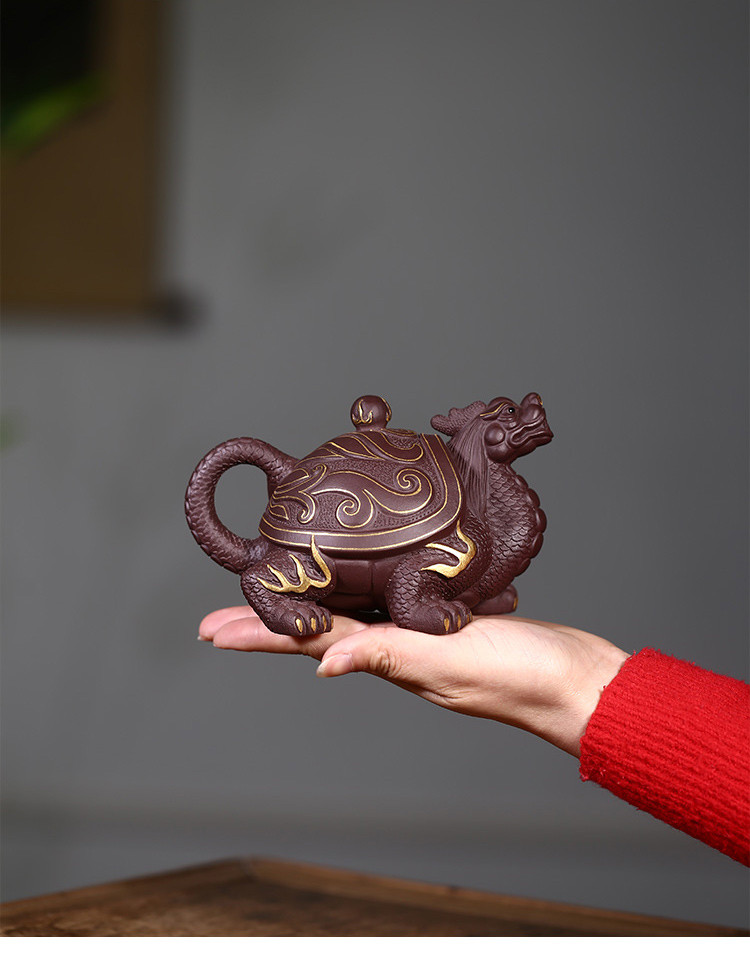 万壶园 紫砂壶泡茶壶功夫茶具宜兴原矿全紫砂火焰龙龟名家手工制作