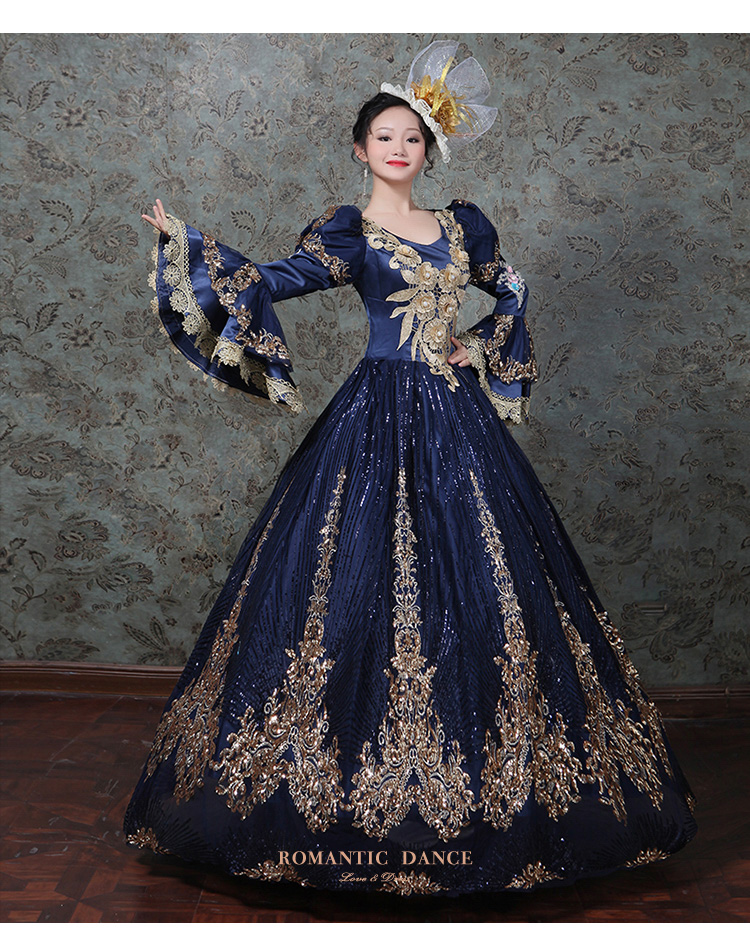 新款欧式宫廷演出服表演走秀写真生日派对聚会拍照主持女装 紫色裙子