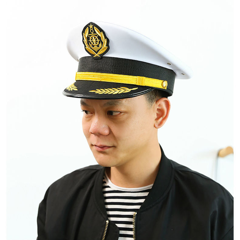 船长帽子白色海军船长船员影视演出平顶军帽大盖帽子时尚品牌慕凡妮