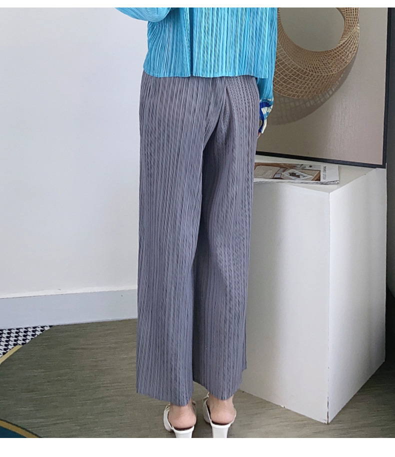 三宅一生褶皱阔腿裤女2021年秋季新款高腰垂感直筒裤宽松显瘦开叉休闲