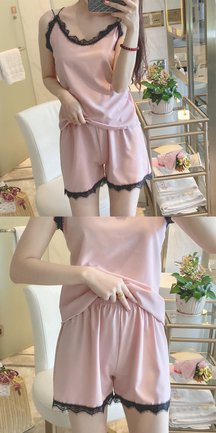 怡淑涵小吊带睡衣女生夏季冰丝背心短裤韩版睡裤清新时尚学生家居服