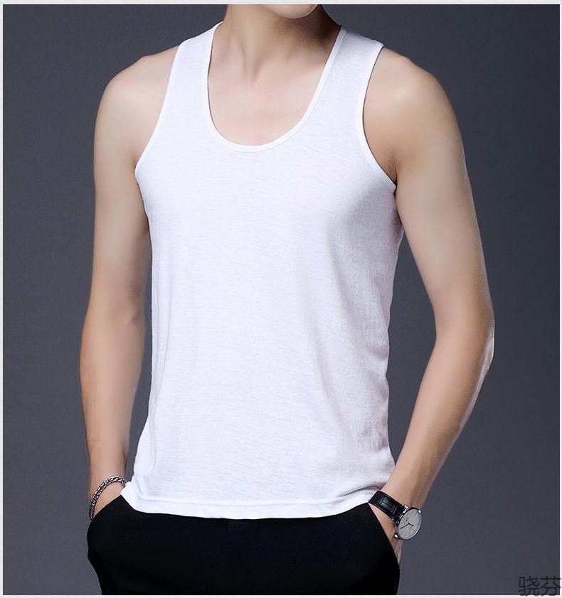 男士背心男加肥加大宽松老年吊带春秋季打底衫薄款纯色跨栏白色一件