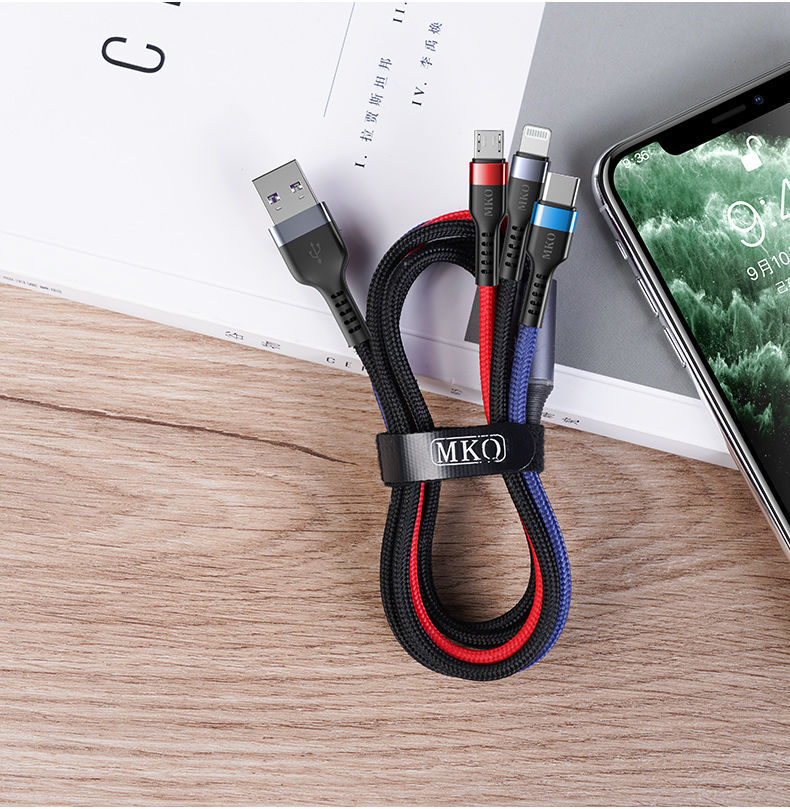 数据线三合一快充一拖三苹果type华为oppo小米vivo手机充电线乔鸟12米