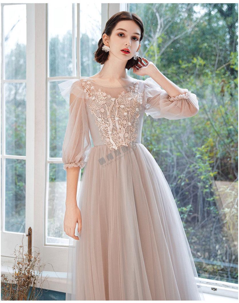 cken伴娘礼服女仙气学生新款长裙款姐妹团1结婚主持人圆领露肩款长裙