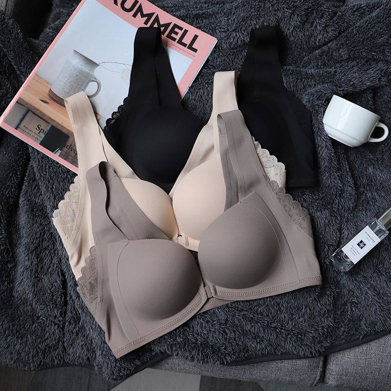 前开扣文胸新品文胸前开扣性感无钢圈聚拢显大光面无痕收副乳内衣女秋