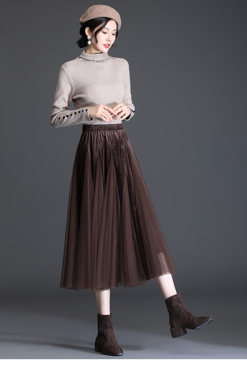 半截裙网纱半身裙夏高端纱裙金丝绒女春秋a字裙显瘦大摆中长款裙子