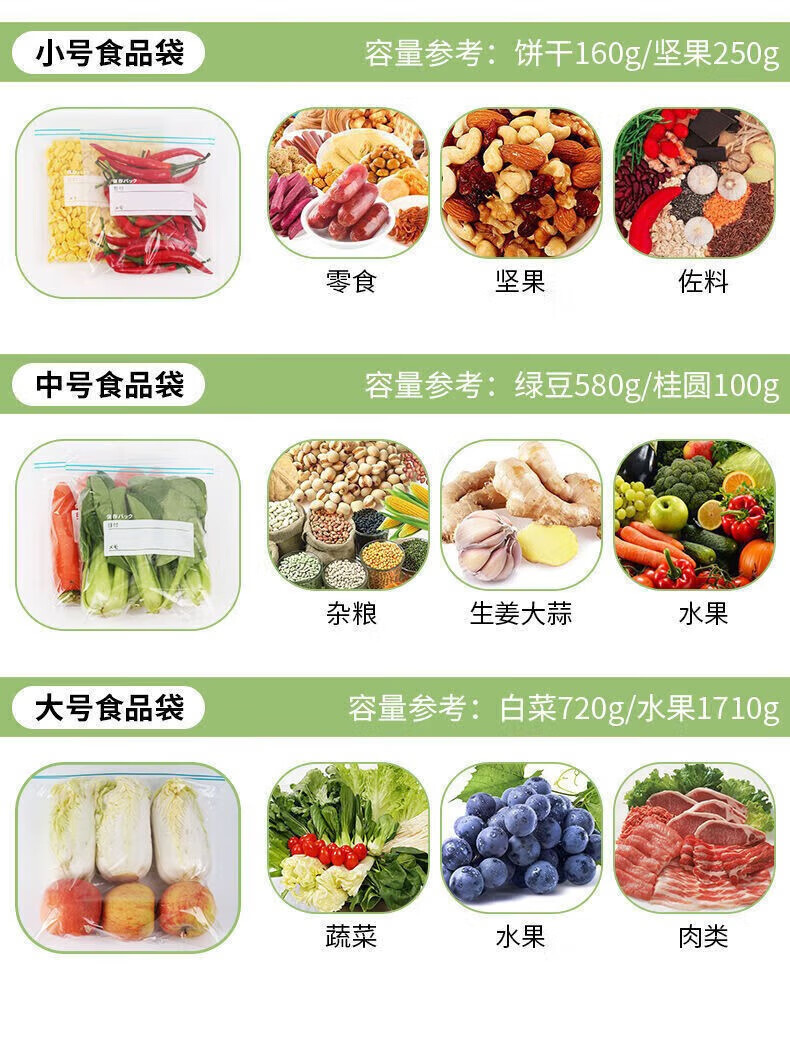 菲脂美妆工具 加厚密封收纳袋食物保鲜袋子包装袋家用食品  大中小【共65只】 1份