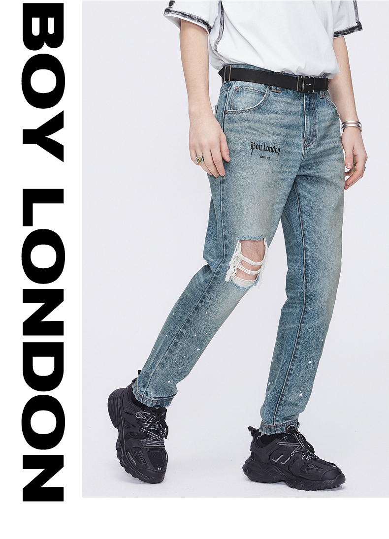 官网21春立体老鹰硅胶章情侣朋克毛边牛仔裤600906 蓝色 36 尺码偏大