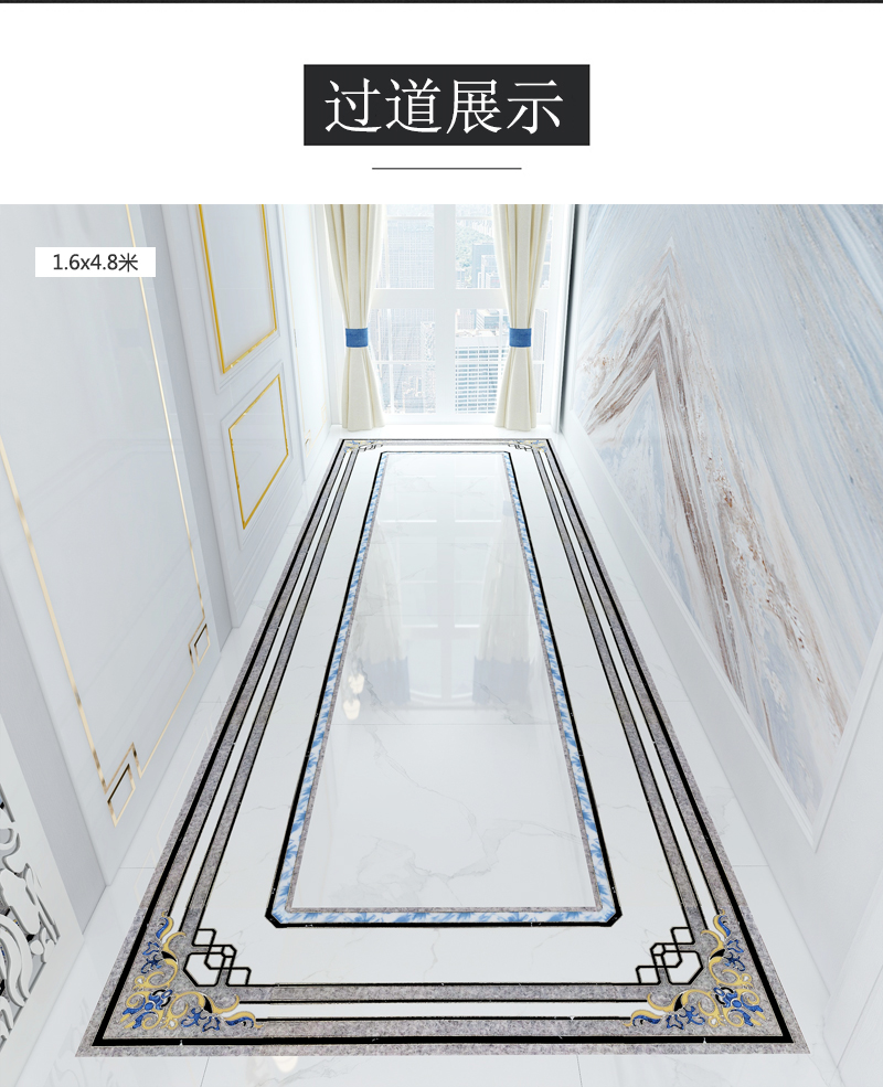 帕肯尼 新中式走廊过道拼花地砖400x800波导线 灰色客厅入户玄关地板
