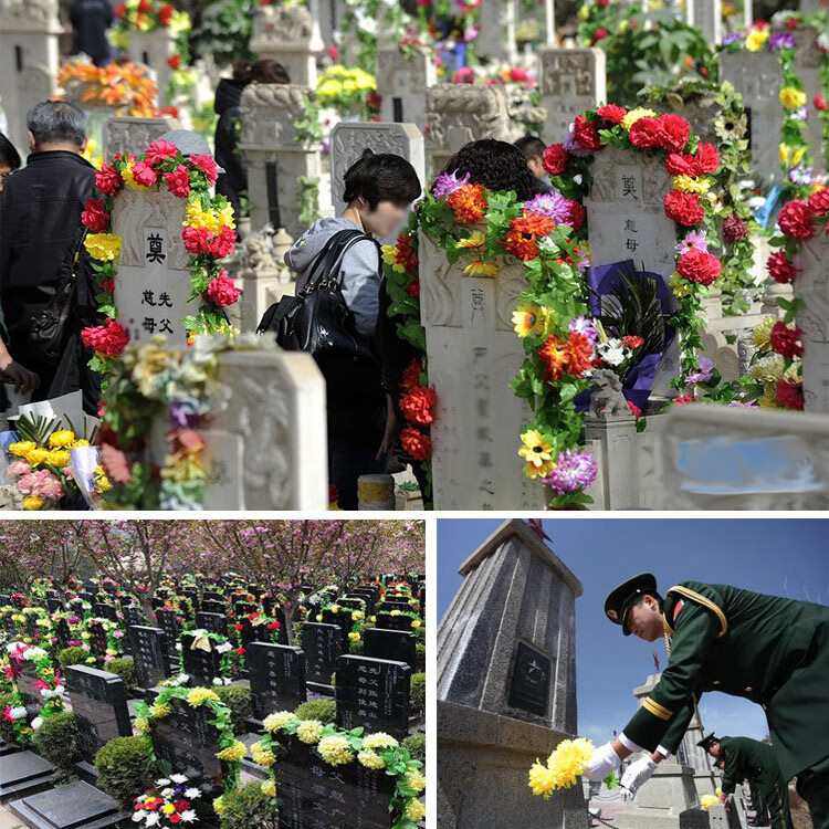 清明中元寒衣节仿真菊花条花藤墓地扫墓碑祭祀挂花装饰绢花假花塑料