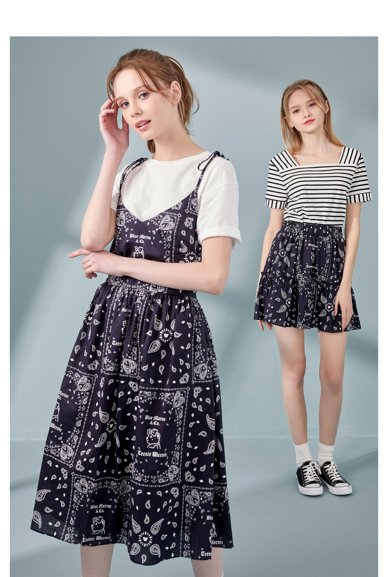 teenieweenie小熊吊带连衣裙女新款中长款收腰显瘦夏装裙子藏青色170l