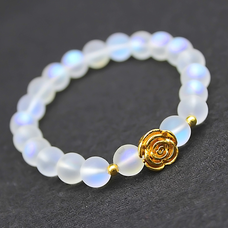 冰种蛋白石手链男女款神秘蓝光情侣月光石闺蜜水晶转运手串礼物 晨露