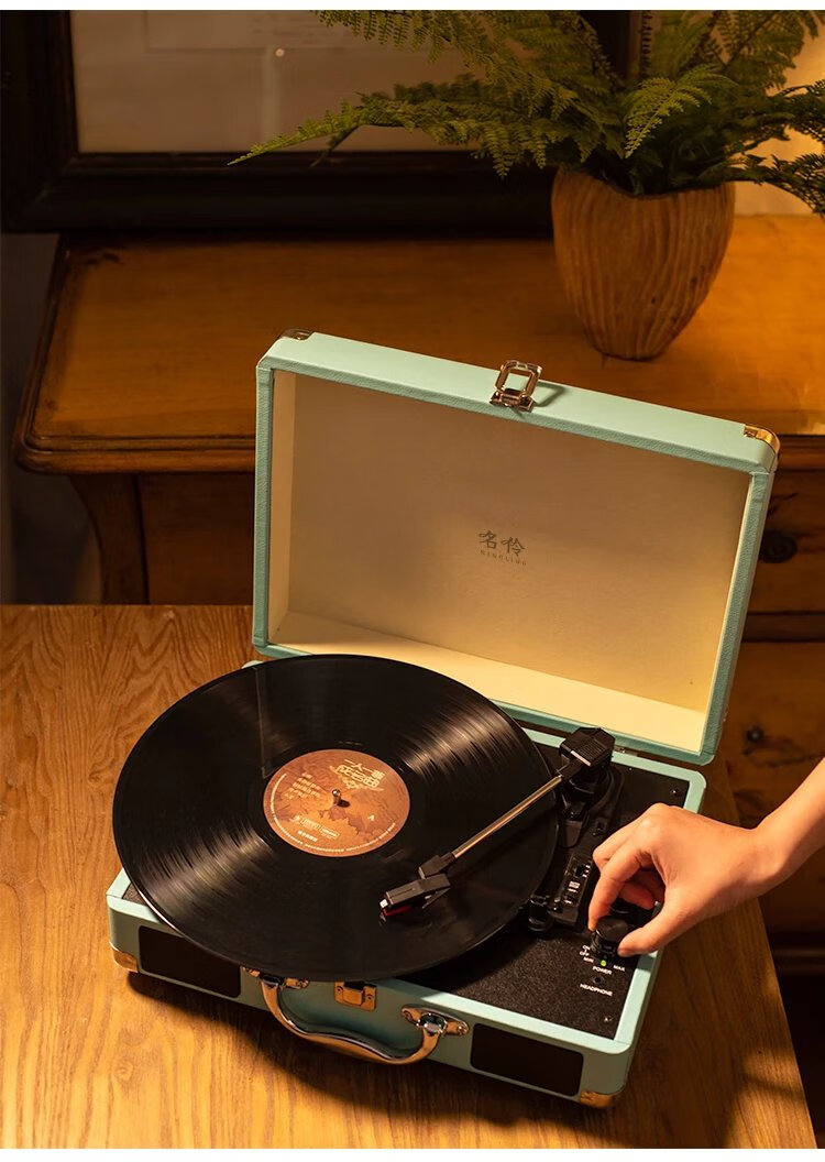名伶m008老式留声机复古黑胶唱片机七夕情人礼品电唱机无线蓝牙