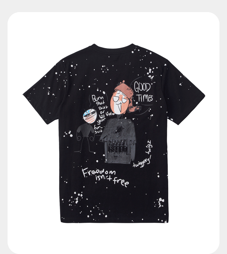 km男装街头hip-hop图案印花 散点泼墨短袖男t恤 嘻哈文化体恤衫 黑色