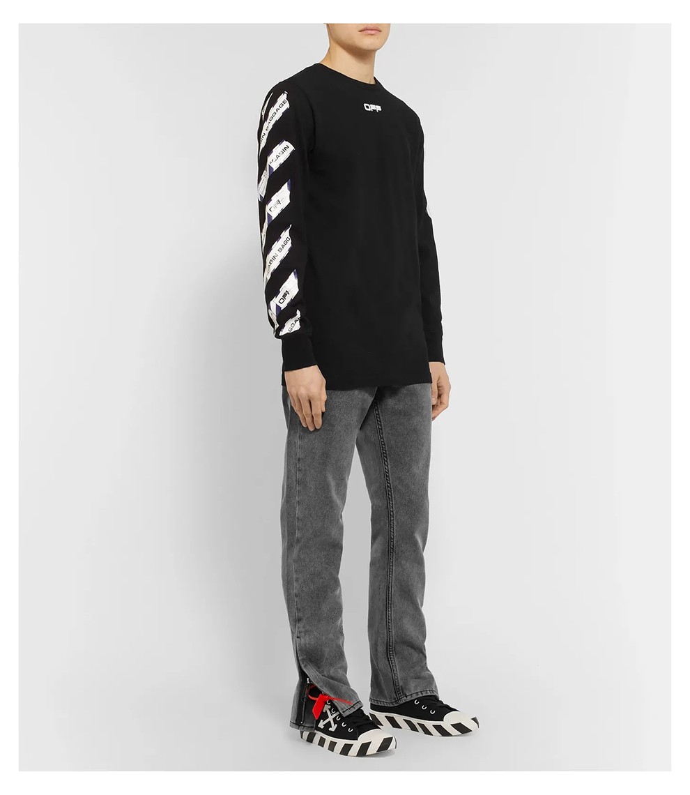 【现货】off white 2020年新款男士织物条纹系带高帮休闲运动鞋潮牌男