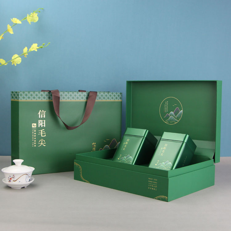 2021新款 信阳毛尖茶叶包装礼盒空盒通用礼盒包装绿茶龙井茶盒铁罐