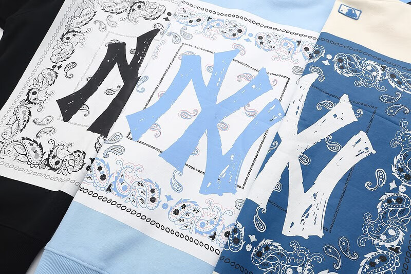 mlb 韩国mlb方块印花圆领外套情侣款ny洋基队休闲刺绣卫衣男女款上衣