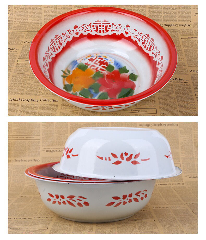 使用于加厚搪瓷盆老式铁瓷盆大号洗脸盆泡脚盆喜字结