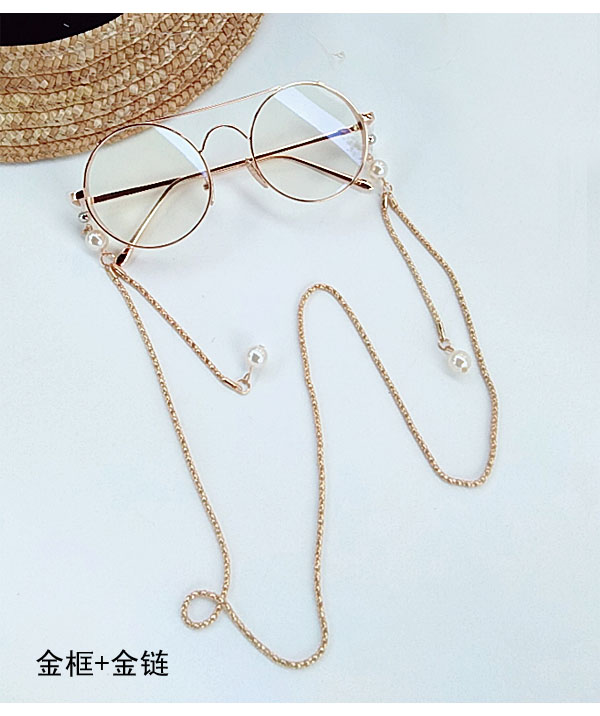 儿童圆框平光镜女童带链条金属框眼镜架小孩舞台走秀装饰眼镜潮金色