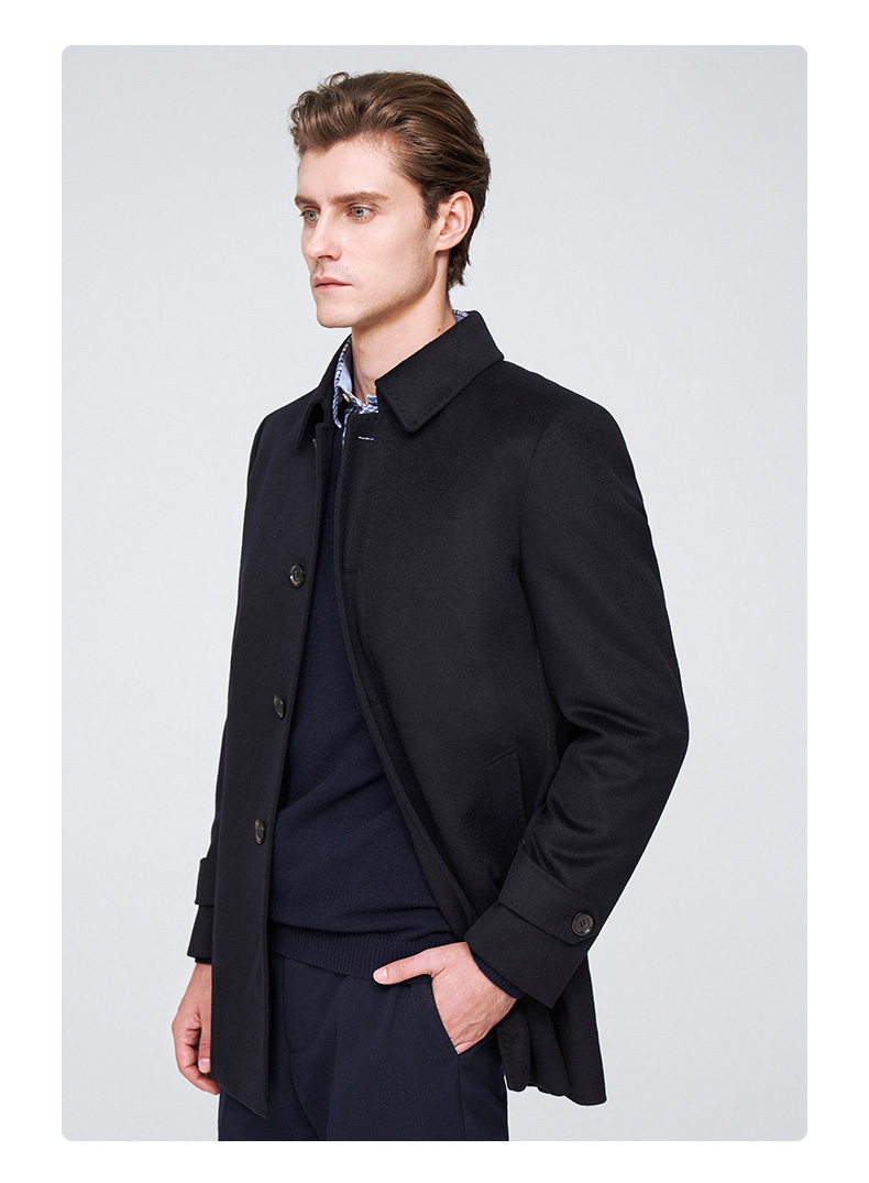 versino梵思诺男装2020秋冬新款翻领男士轻薄中长款商务休闲外套蓝色