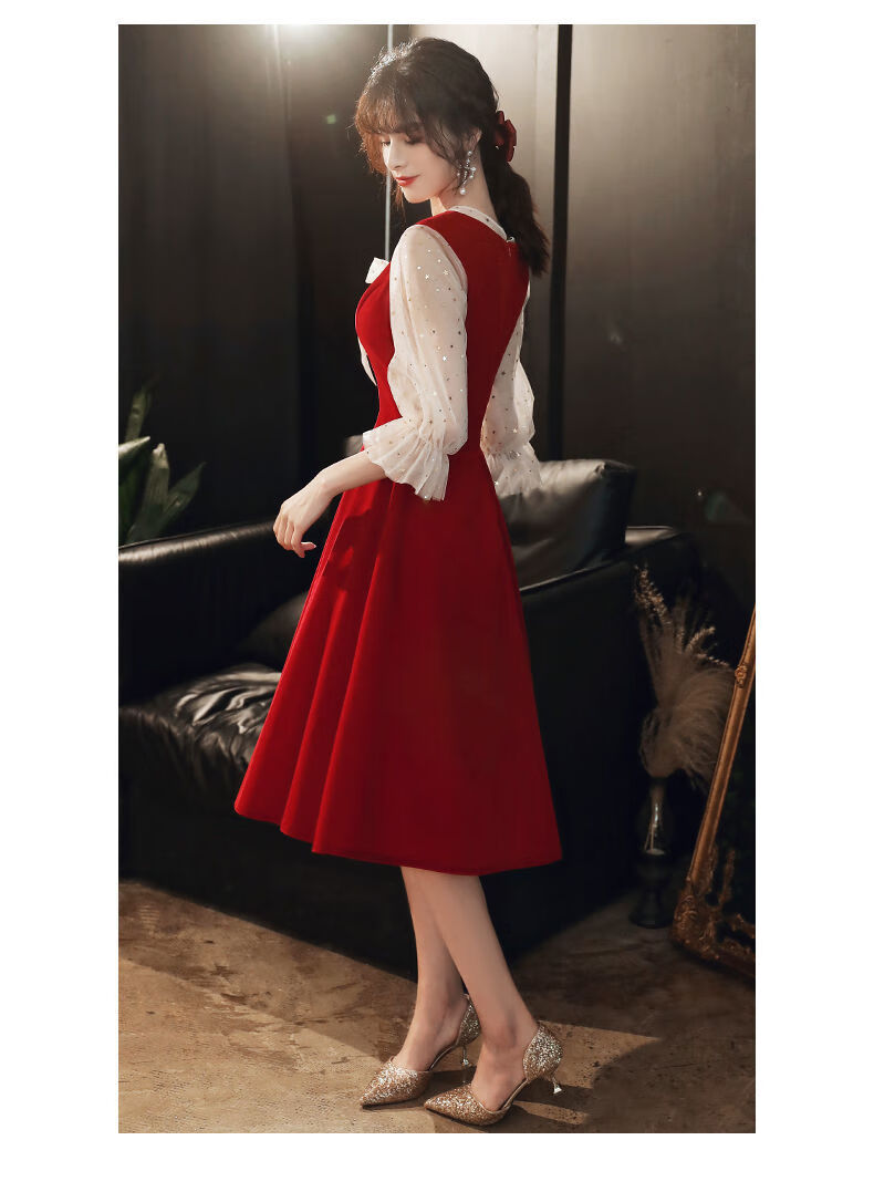 接亲穿的衣服敬酒服平时可穿红色连衣裙春夏便装礼服新娘结婚订婚回门