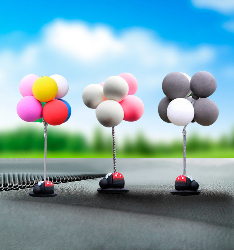 告白气球汽车摆件车载香水座彩色卡通可爱创意软陶车内装饰品粉白气球