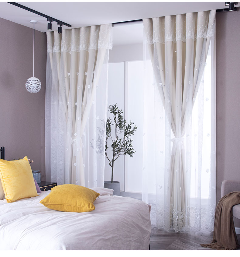 雅菲蓝纺窗帘窗帘蓝色2022年新款客厅网红窗帘杆一整套布纱一体双层