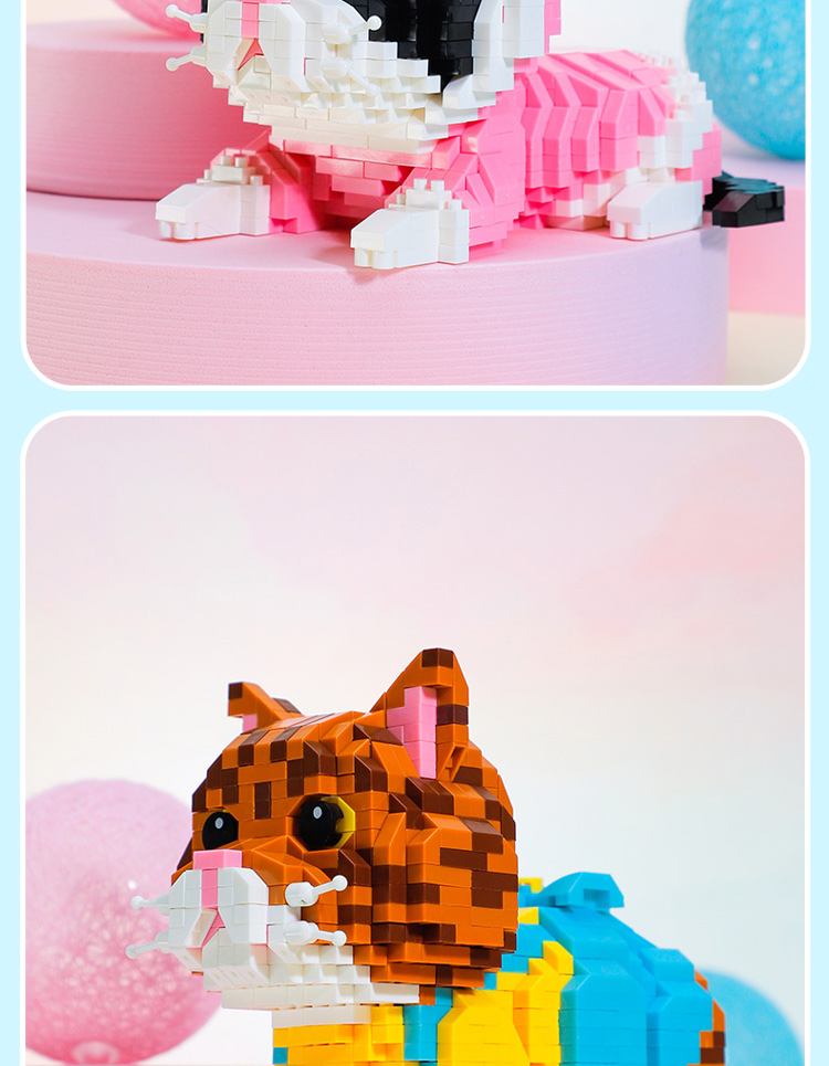 宠物猫咪积木拼装立体拼图乐趣组装非高难度成人微型小颗粒拼插男女孩