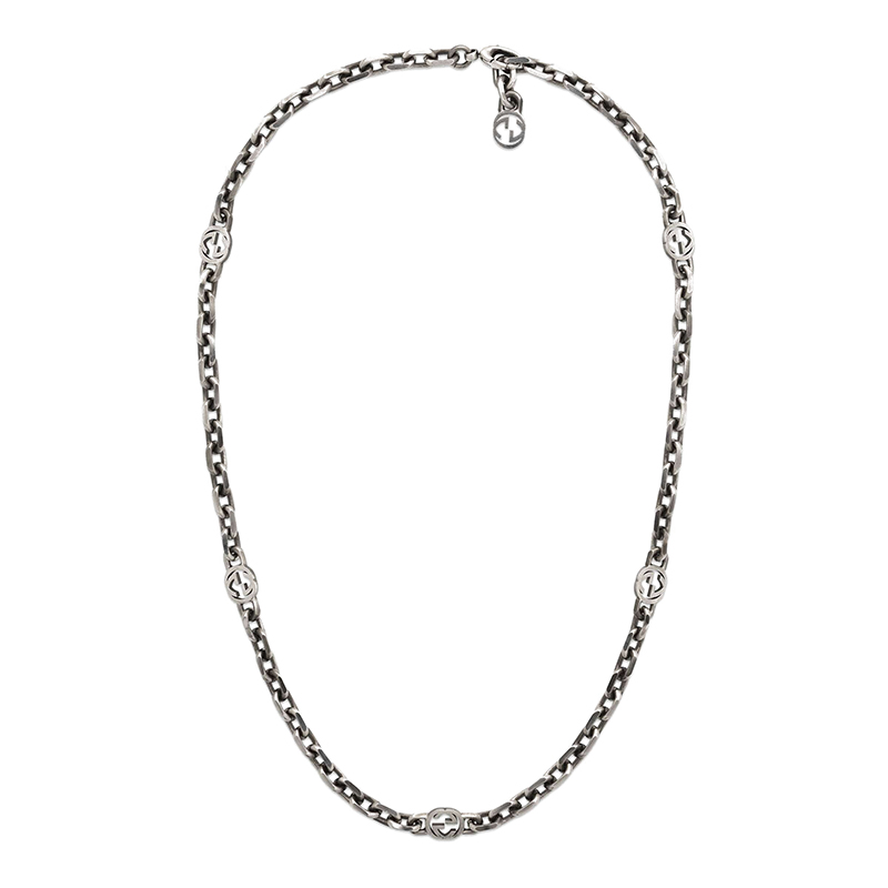 【包税】gucci/古驰 经典款 男女同款925纯银互扣式双g做旧复古银项链