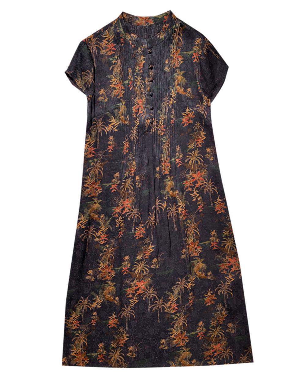 乐戈 轻奢高档女装中老年香云纱连衣裙夏季新款高端妈妈装复古立领桑