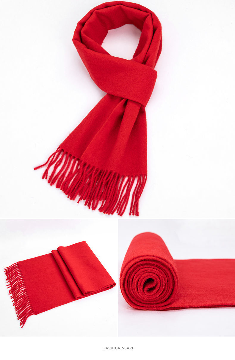 夕薇美红围巾年会100仿羊毛围巾本命年中国红围脖男女年会大红色披肩