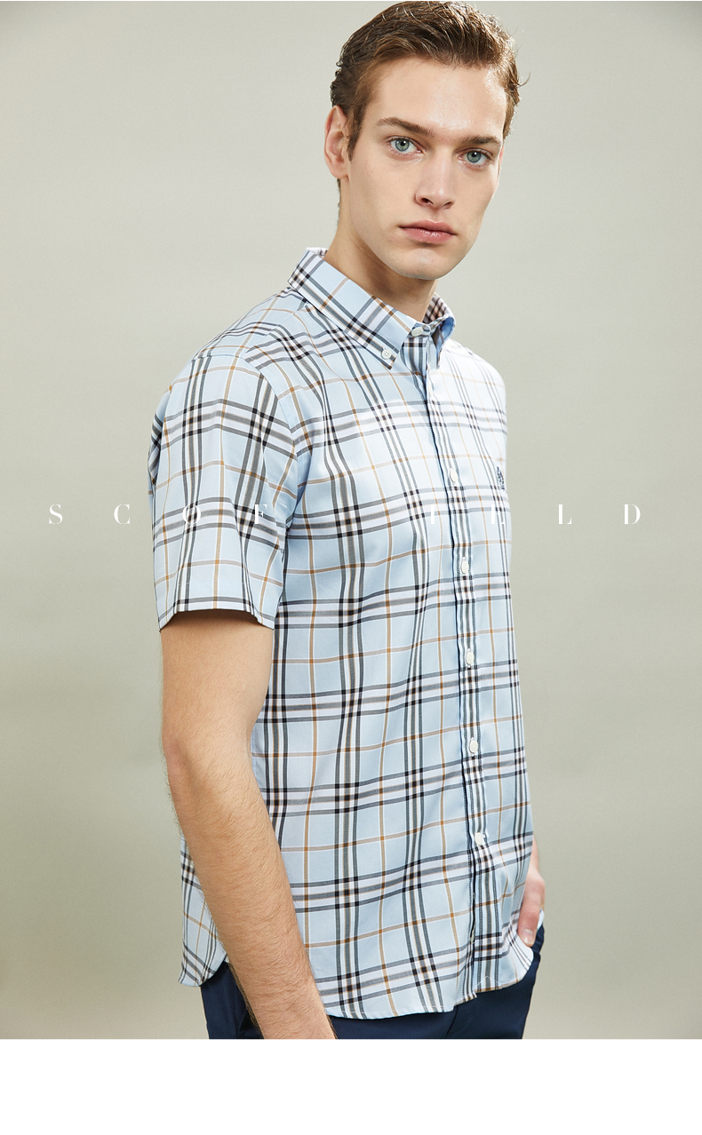 scofield春夏新品商务时尚格纹舒适男士短袖衬衫smycb64002灰色180