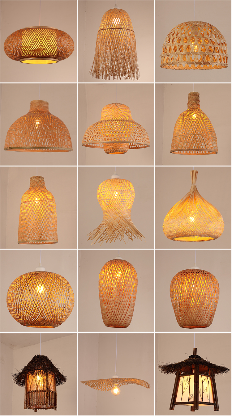 竹艺竹编吊灯灯笼餐厅禅意茶室火锅店灯罩编织复古灯民宿创意中式八爪
