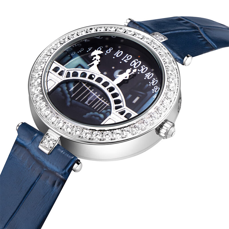 美朗格 2022新款诗情画意情人桥手表女镶钻防水恋人桥12点接吻情侣对