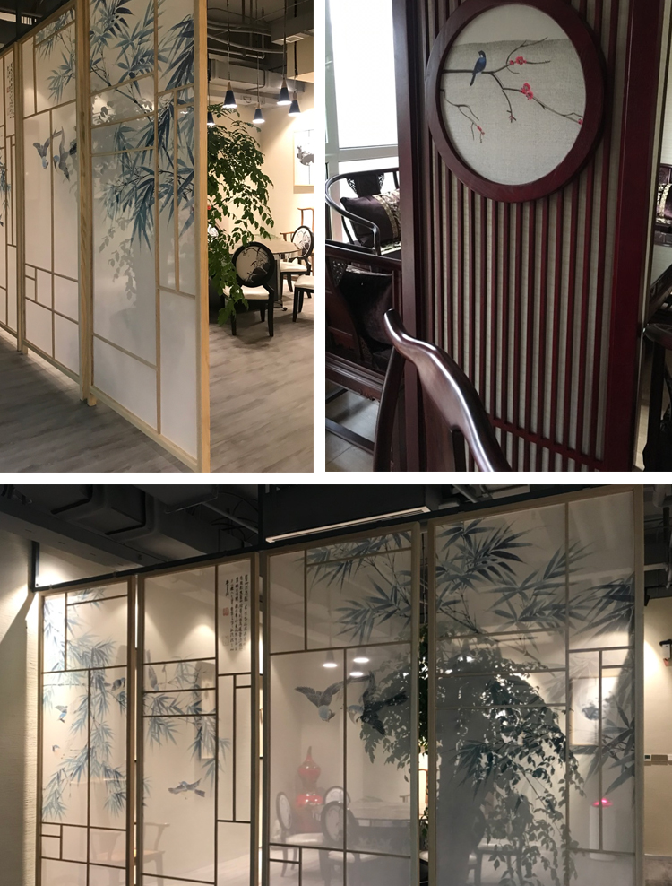 新中式屏风隔断镂空入户玄关遮挡时尚客厅分隔纱屏座屏观山月150180cm