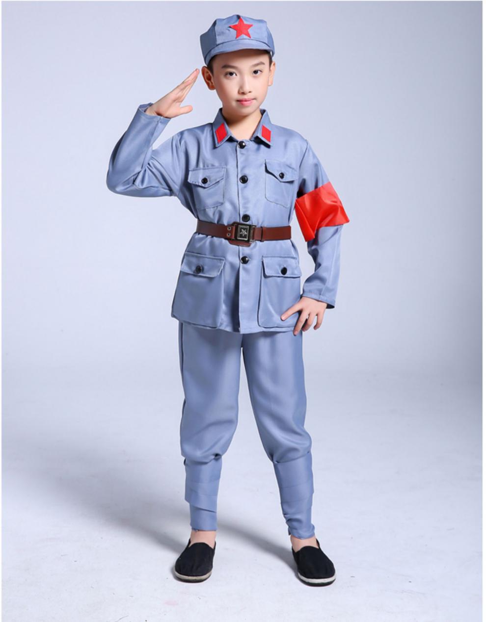 儿童小红军演出服成人八路红星闪闪表演服抗战时期服装 灰色长袖长裤